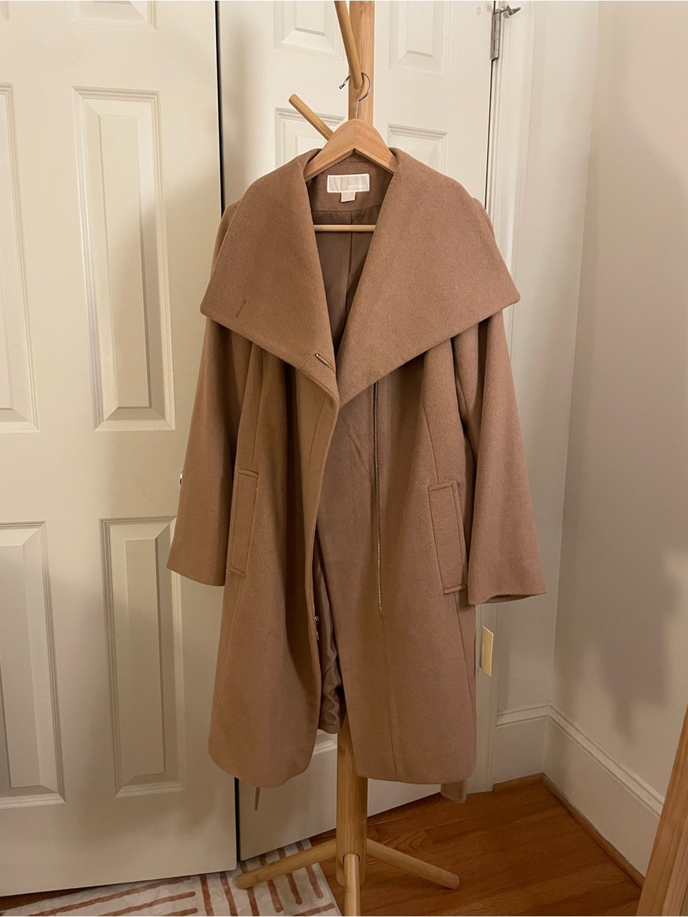 Michael Kors Camel Wool Coat with Wide Lapel